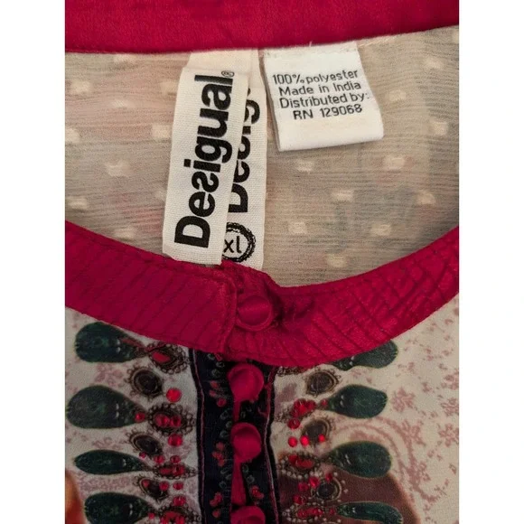 Desigual Sheer Floral Boho Tunic Top Sleeveless Size XL Artsy Eclectic Indie - Picture 3 of 6